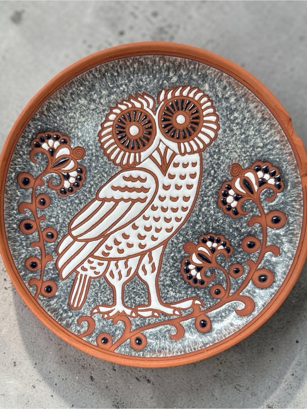 Vintage Bonis Pottery Rhodes Greece Owl Ceramic Wall Plate 8.5” - Picture 2 of 5